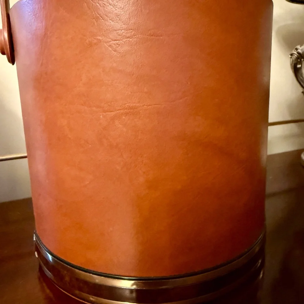 Vintage Brown Leather Ice Bucket